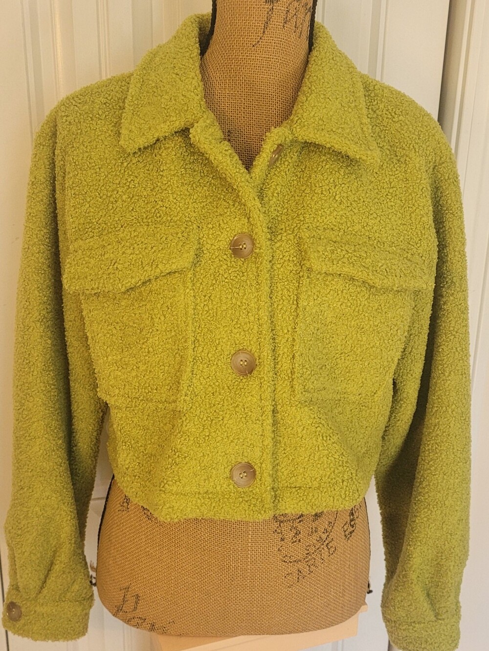 Mimosa Sherpa Cropped Jacket/Top, Wasabi/Chartreuse Color, NWOT, M, Fall Perfect